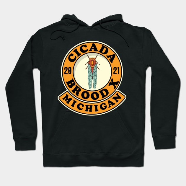 Cicada 2021 Brood X Michigan MI Hoodie by Huhnerdieb Apparel